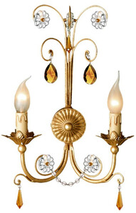 Casa Padrino Luxus Barock Kristall Doppel Wandleuchte Antik Gold / Mehrfarbig 30 x 13 x H. 45 cm - Elegante Metall Wandlampe mit edlem Swarovski Kristallglas - Barock Leuchten - Made in Italy