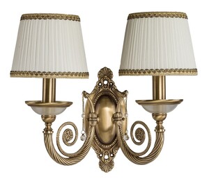 Casa Padrino Luxus Barock Doppel Wandleuchte Messing mit Patina / Wei / Gold H. 34 cm