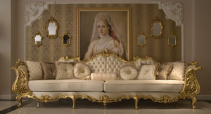 Casa Padrino Luxus Barock Wohnzimmer Sofa Creme / Gold 360 x 100 x H. 115 cm - Prunkvolles Sofa im Barockstil - Edle Barock Wohnzimmer Mbel