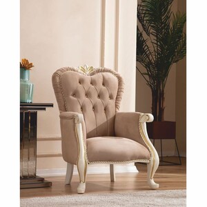 Casa Padrino Luxus Barock Wohnzimmer Sessel Hellbraun / Wei� / Gold - Barockstil M�bel