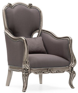 Casa Padrino Luxus Barock Wohnzimmer Sessel Grau / Silber - Handgefertigter Barockstil Sessel mit dekorativem Kissen - Luxus Wohnzimmer M�bel im Barockstil - Barock M�bel - Edel & Prunkvoll