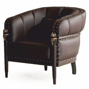 Casa Padrino Luxus Barock Kunstleder Sessel Dunkelbraun / Gold - Barockstil M�bel