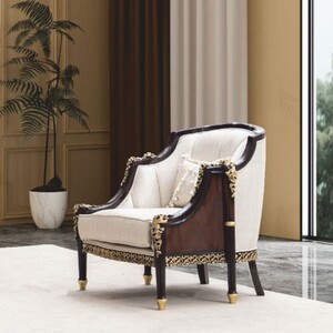 Casa Padrino Luxus Barock Sessel Naturfarben / Dunkelbraun / Gold - Barock M�bel