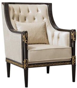 Casa Padrino Luxus Barock Wohnzimmer Sessel Creme / Dunkelbraun / Gold - Barock M�bel