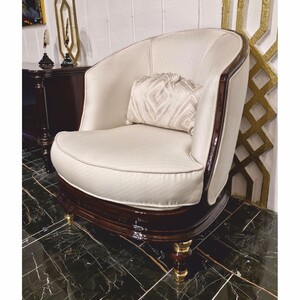 Casa Padrino Luxus Barock Sessel Creme / Dunkelbraun / Gold - Barock Wohnzimmer M�bel