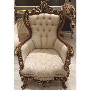 Casa Padrino Luxus Barock Wohnzimmer Sessel Beige / Braun / Gold H. 120 cm - Barock M�bel