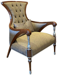 Casa Padrino Luxus Barock Wohnzimmer Sessel Grau / Braun / Silber 77 x 87 x H. 108 cm - Edle Wohnzimmer Mbel im Barockstil