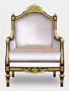 Casa Padrino Luxus Barock Wohnzimmer Sessel Grau / Dunkelbraun / Gold - Handgefertigter Barockstil Sessel - Luxus Wohnzimmer Mbel im Barockstil - Barock Mbel - Edel & Prunkvoll