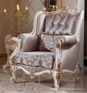 Casa Padrino Luxus Barock Sessel Braun / Wei� / Gold 112 cm