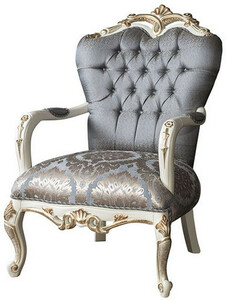 Casa Padrino Luxus Barock Wohnzimmer Sessel mit Glitzersteinen Blau / Wei� / Gold 95 x 80 x H. 115 cm - Edle Wohnzimmer M�bel im Barockstil