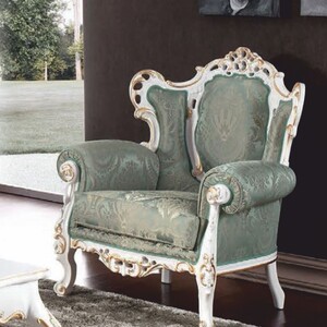 Casa Padrino Luxus Barock Wohnzimmer Sessel Gr�n / Wei� / Gold - Made in Italy