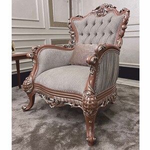 Casa Padrino Luxus Barock Wohnzimmer Sessel Grau / Braun / Silber - Barock M�bel