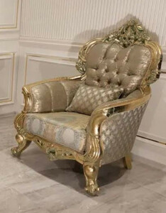 Casa Padrino Luxus Barock Wohnzimmer Sessel Gold / Gr�n / Gold - Prunkvoller Sessel mit elegantem Muster - Handgefertigte Barock Wohnzimmer M�bel