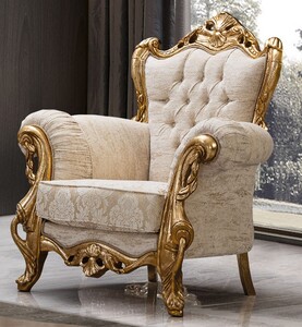 Casa Padrino Luxus Barock Wohnzimmer Sessel Wei� / Gold - Handgefertigte Barockstil M�bel