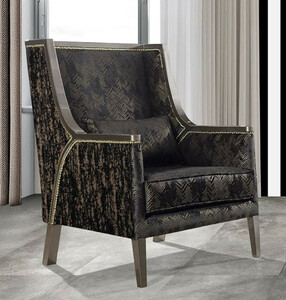 Casa Padrino Luxus Barock Wohnzimmer Sessel Schwarz / Gold / Grau - Handgefertigter Barockstil Sessel mit elegantem Muster - Barock Wohnzimmer M�bel