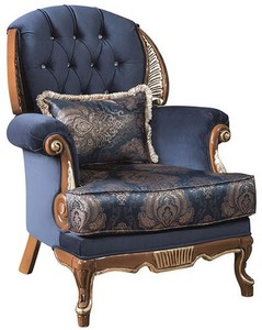 Casa Padrino Luxus Barock Wohnzimmer Sessel mit Glitzersteinen und dekorativem Kissen Blau / Braun 100 x 90 x H. 110 cm - Edel & Prunkvoll