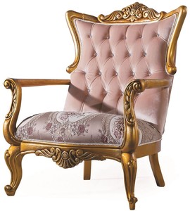 Casa Padrino Luxus Barock Wohnzimmer Sessel mit Glitzersteinen Rosa / Gold 90 x 85 x H. 110 cm - Wohnzimmermbel im Barockstil
