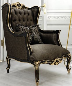 Casa Padrino Luxus Barock Wohnzimmer Sessel mit Kissen Grau / Schwarz / Gold 75 x 83 x H. 115 cm - Barock Mbel - Edel & Prunkvoll