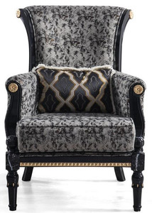 Casa Padrino Luxus Barock Sessel Grau / Schwarz / Gold 90 x 80 x H. 97 cm - Wohnzimmer Sessel mit dekorativem Kissen - Edle Barock M�bel