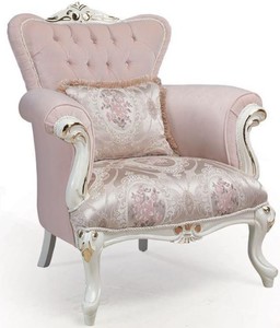Casa Padrino Luxus Barock Sessel Rosa / Wei / Gold 83 x 96 x H. 102 cm - Wohnzimmer Sessel mit dekorativem Kissen - Barockmbel