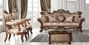 Casa Padrino Luxus Barock Wohnzimmer Set Grau / Braun / Gold - 2 Barock Sofas mit Muster & 2 Barock Sessel mit Muster & 1 Barock Couchtisch - Barock Wohnzimmer Mbel