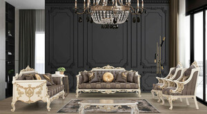 Casa Padrino Luxus Barock Wohnzimmer Set Grau / Braun / Wei / Gold / Silber - 2 Sofas & 2 Sessel & 1 Couchtisch - Handgefertigte Barock Wohnzimmer Mbel - Edel & Prunkvoll