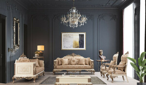 Casa Padrino Luxus Barock Wohnzimmer Set Braun / Wei / Gold - 2 Sofas & 2 Sessel & 1 Couchtisch - Prunkvolle Barock Wohnzimmer Mbel