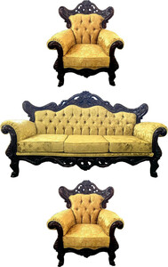 Casa Padrino Luxus Barock Wohnzimmer Set Gold mit Muster / Dunkelbraun - 1 Barock Sofa & 2 Barock Sessel - Wohnzimmer Mbel im Barockstil - Edel & Prunkvoll