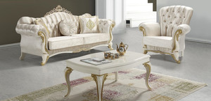 Casa Padrino Barock Wohnzimmer Set Champagnerfarben / Creme / Gold - 2 Sofas & 2 Sessel & 1 Couchtisch - Wohnzimmer M�bel - Edel & Prunkvoll