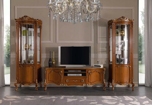 Casa Padrino Luxus Barock Wohnzimmer Set Braun / Gold - 1 Barock TV Schrank & 2 Barock Vitrinen - Barock Wohnzimmer & Hotel Mbel - Luxus Qualitt - Made in Italy