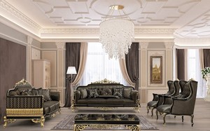 Casa Padrino Luxus Barock Wohnzimmer Set Grau / Schwarz / Gold - 2 Sofas & 2 Sessel & 1 Couchtisch - Prunkvolle Barock Wohnzimmer Mbel
