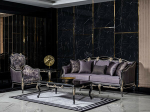 Casa Padrino Luxus Barock Wohnzimmer Set Lila / Schwarz / Gold - 2 Sofas & 2 Sessel & 1 Couchtisch - Prunkvolle Wohnzimmer Mbel im Barockstil