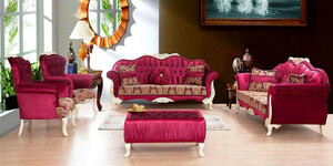 Casa Padrino Luxus Barock Wohnzimmer Set Bordeauxrot / Wei / Gold - 2 Sofas mit Muster & 2 Sessel mit Muster & 1 Couchtisch - Prunkvolle Barock Wohnzimmer Mbel