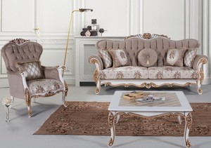 Casa Padrino Luxus Barock Wohnzimmer Set Grau / Mehrfarbig / Wei / Bronze - 2 Sofas & 2 Sessel & 1 Couchtisch - Wohnzimmer Mbel im Barockstil - Edel & Prunkvoll