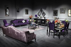 Casa Padrino Luxus Barock Wohnzimmer & Esszimmer Set Lila / Schwarz / Silber - Barockmbel