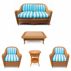 Casa Padrino Luxus Rattan Wohnzimmer Set - 1 Sofa & 2 Sessel & 1 Couchtisch & 1 Beistelltisch - Hotel M�bel - Luxus M�bel