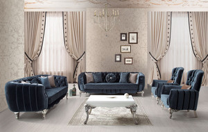 Casa Padrino Luxus Barock Wohnzimmer Set Blau / Silber - 2 Sofas & 2 Sessel & 1 Couchtisch - Elegante Wohnzimmer Mbel im Barockstil