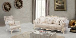 Casa Padrino Luxus Barock Wohnzimmer Set Rosa / Wei / Beige - 2 Sofas mit Muster & 2 Sessel mit Muster & 1 Couchtisch - Prunkvolle Barock Wohnzimmer Mbel