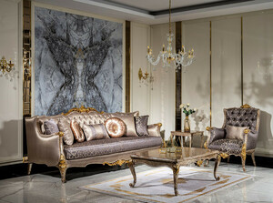 Casa Padrino Luxus Barock Wohnzimmer Set Silber / Lila / Antik Silber / Braun / Gold - 2 Sofas & 2 Sessel & 1 Couchtisch - Prunkvolle Wohnzimmer Mbel im Barockstil