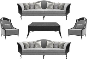 Casa Padrino Luxus Art Deco Wohnzimmer Set Grau / Schwarz / Silber - 2 Sofas & 2 Sessel & 1 Couchtisch mit Marmorplatte - Edle Art Deco Wohnzimmer M�bel