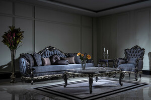 Casa Padrino Luxus Barock Wohnzimmer Set Wei / Blau / Gold - 2 Sofas & 2 Sessel & 1 Couchtisch - Prunkvolle Wohnzimmer Mbel im Barockstil