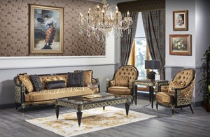Casa Padrino Luxus Barock Wohnzimmer Set Gold / Schwarz - 1 Sofa & 2 Sessel & 1 Couchtisch & 1 Beistelltisch - Prunkvolle Barock Mbel - Luxus Qualitt