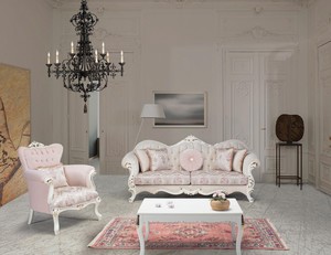 Casa Padrino Luxus Barock Wohnzimmer Set Rosa / Wei� / Gold - 2 Sofas & 2 Sessel & 1 Couchtisch - Wohnzimmer M�bel im Barockstil - Edel & Prunkvoll