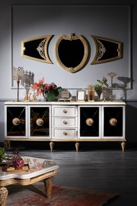 Casa Padrino Luxus Barock Wohnzimmer Set Wei� / Gold - Barock Kommode und 3 Wandspiegel - Barockm�bel
