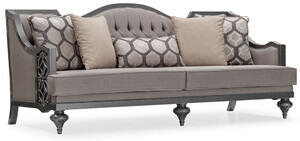 Casa Padrino Luxus Barock Wohnzimmer Sofa Grau / Grau - Handgefertigtes Barockstil Sofa mit dekorativen Kissen - Luxus Wohnzimmer M�bel im Barockstil - Barock M�bel