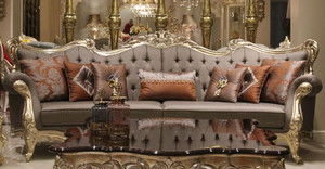 Casa Padrino Luxus Barock Wohnzimmer Sofa Grau / Gold 300 x 98 x H. 120 cm - Prunkvolles Sofa im Barockstil - Edle Barock Wohnzimmer Mbel