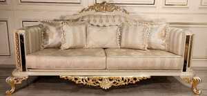 Casa Padrino Luxus Barock Wohnzimmer Sofa Gold / Creme / Gold - Handgefertigtes Barockstil Sofa - Luxus Wohnzimmer Mbel im Barockstil - Barock Mbel - Edel & Prunkvoll