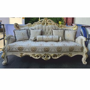 Casa Padrino Luxus Barock Wohnzimmer Sofa Silber / Creme / Gold 225 cm - Barock Mbel