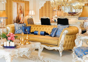 Casa Padrino Luxus Barock Chesterfield Wohnzimmer Sofa Gold / Wei / Gold 300 x 110 x H. 80 cm - Prunkvolles Sofa im Barockstil - Edle Barock Wohnzimmer Mbel