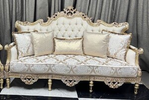 Casa Padrino Luxus Barock Wohnzimmer Sofa Creme / Wei / Gold 230 cm - Barock Wohnzimmer Mbel